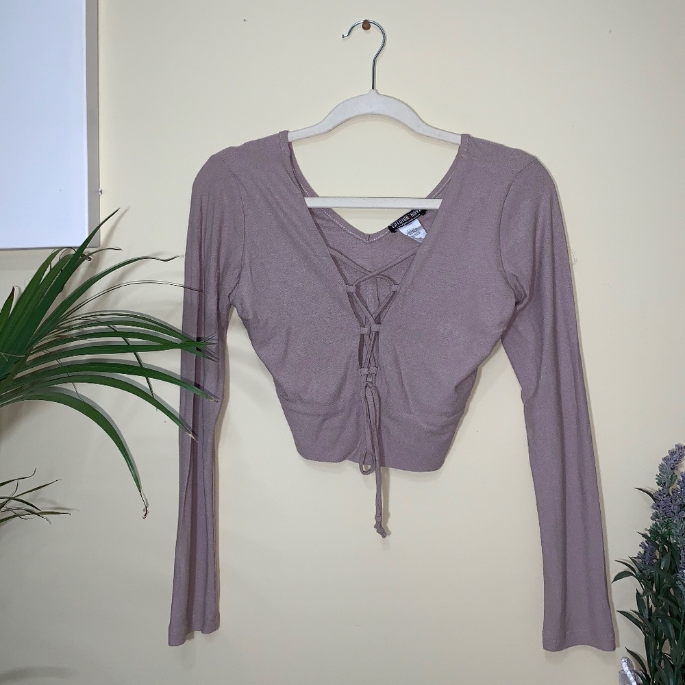 Dark Nude Lace-Up Crop Top
